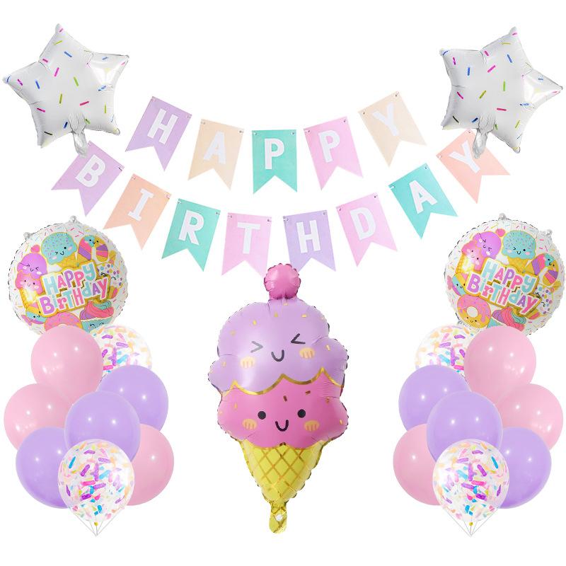Ice Cream Aluminum Film Balloon Flag Set Cake Children's Birthday Arrangement Party Decoration Supplies