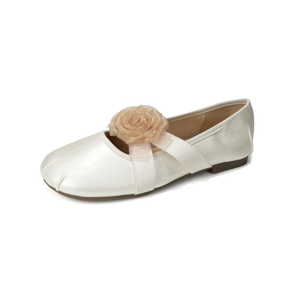 French round head flower pleated flat shoes fairy style ballet shoes with skirt lazy one pedal Mary Jane shoes