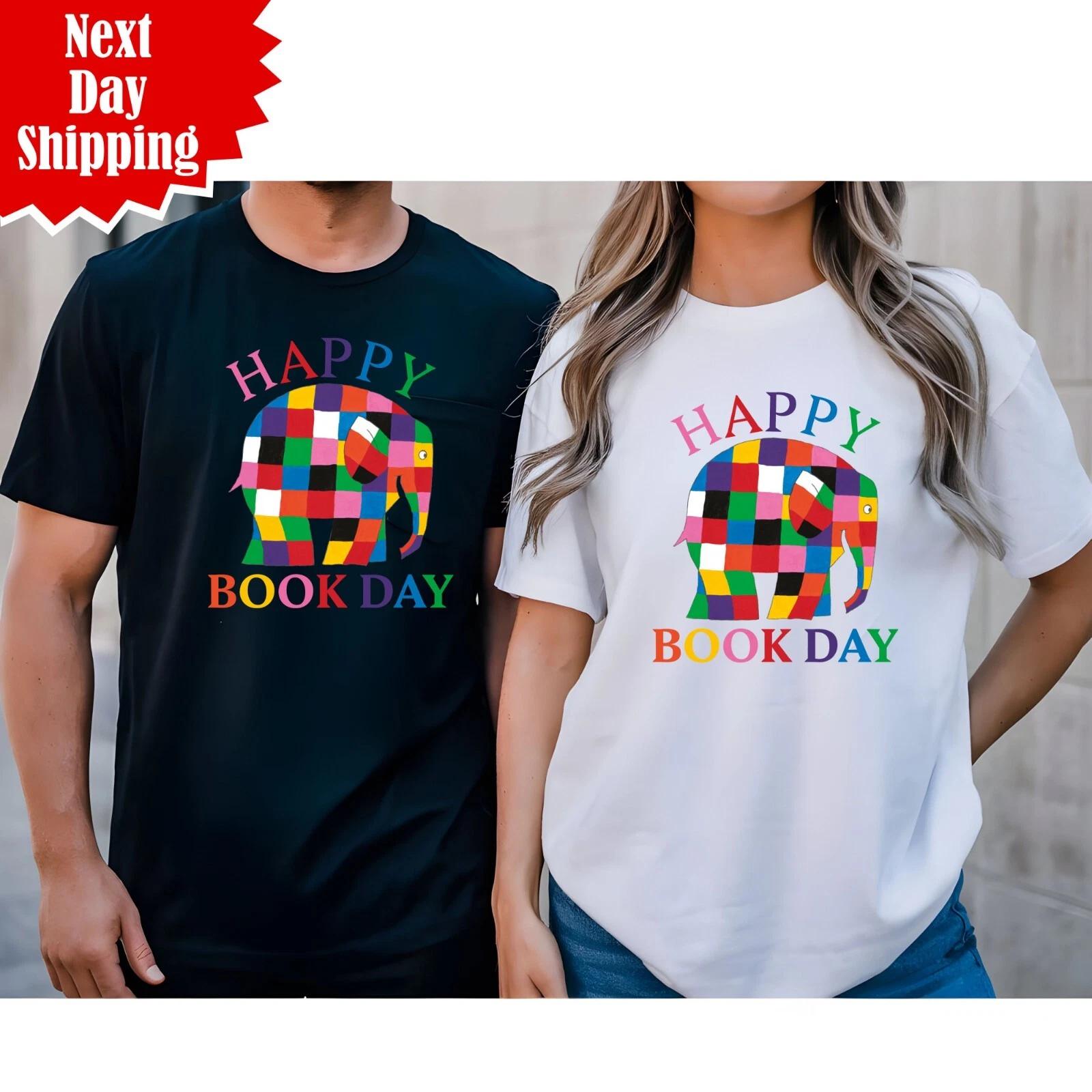 Happy World Book Day 2025 T Shirt Couple Matching Printed Elmer Book Lover T Top L