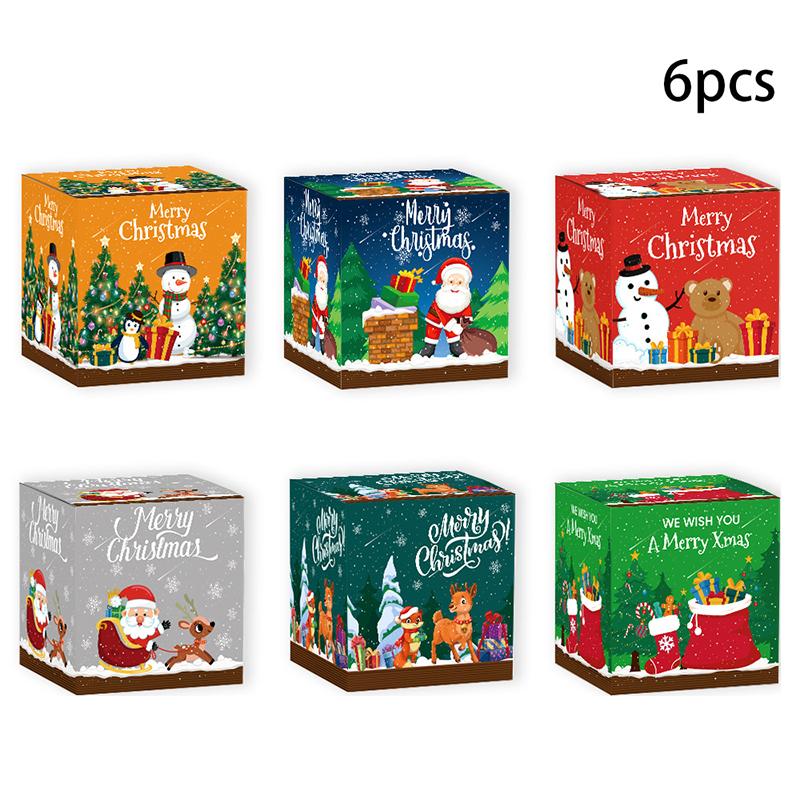 6pcs/set Decoration Supplies Cartoon Paper Box Christmas Packaging Box Snowman 3D Buckle Box