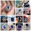 2026 New Blue Cube Zircon Attends Banquet Ring Fashionable, Elegant, High End Women's Bridal Luxury Inlaid Jewelry Accessories