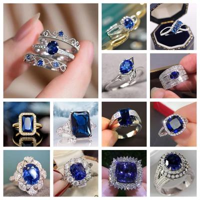 2026 Nouvelle Bague Bleue Zircon Cubique Assiste au Banquet Mode, Élégante, Haut de Gamme pour Femme Mariage Luxe Bijoux Incrustés Accessoires