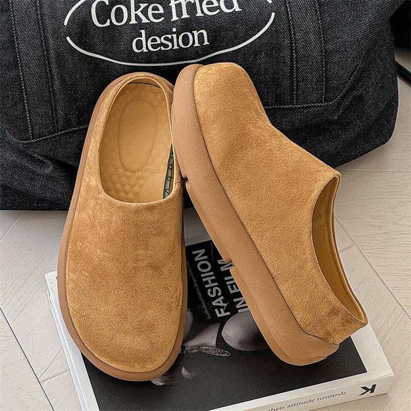 Fashion Suede Leather Mens Slippers Stylish Male Mules Shoes New Trend Business Sandals All-match Beach Slides Lazy Shoes Man Half Drag