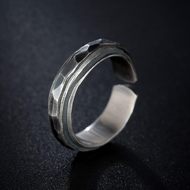 Adjustable Open Ring Men Women Vintage Rock Texture Geometric Skull Design Plated Unisex Finger