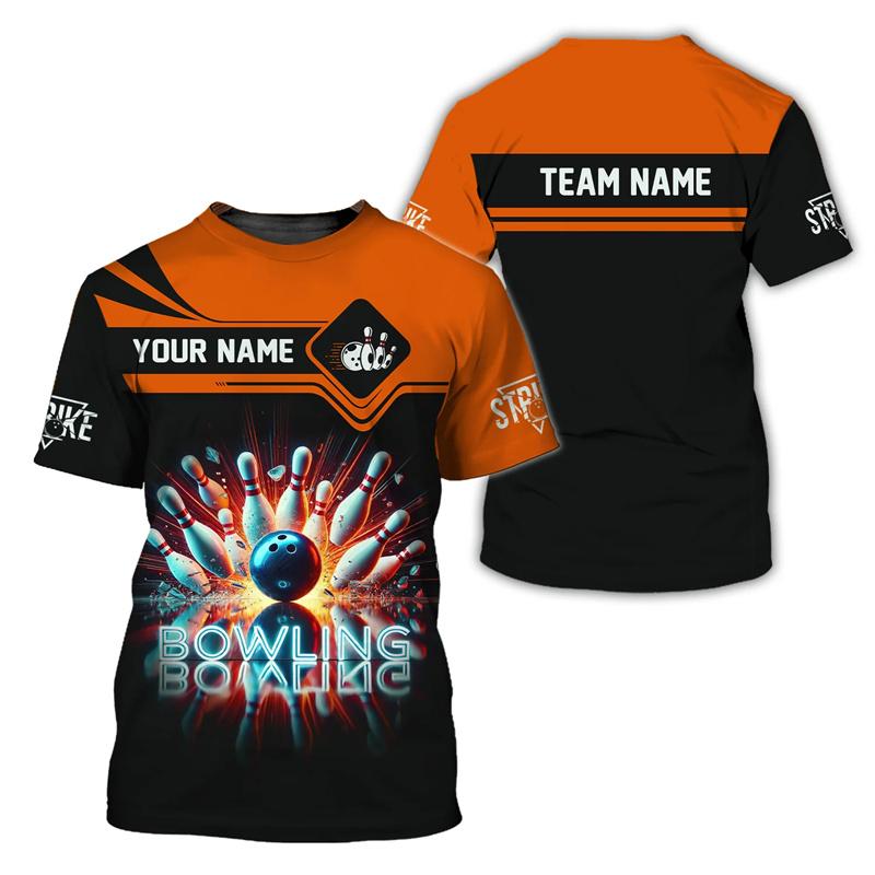 Hot Sale 3D Printed Bowling Tshirt Men Custom Name Team T-Shirt Sports Oversized Short Sleeve Tops Summer Crew Neck Tee Shirt