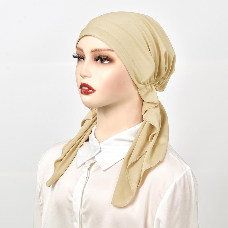 Golden Stripes Elastic Hat Cap For Woman Muslim Hijab Headband Middle East Instant Scarf Hijab Islamic Turban Bandana 20*43Cm