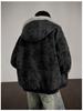 Men's Winter Lychee Pattern PU Leather Jacket with Hood and Fur Collar