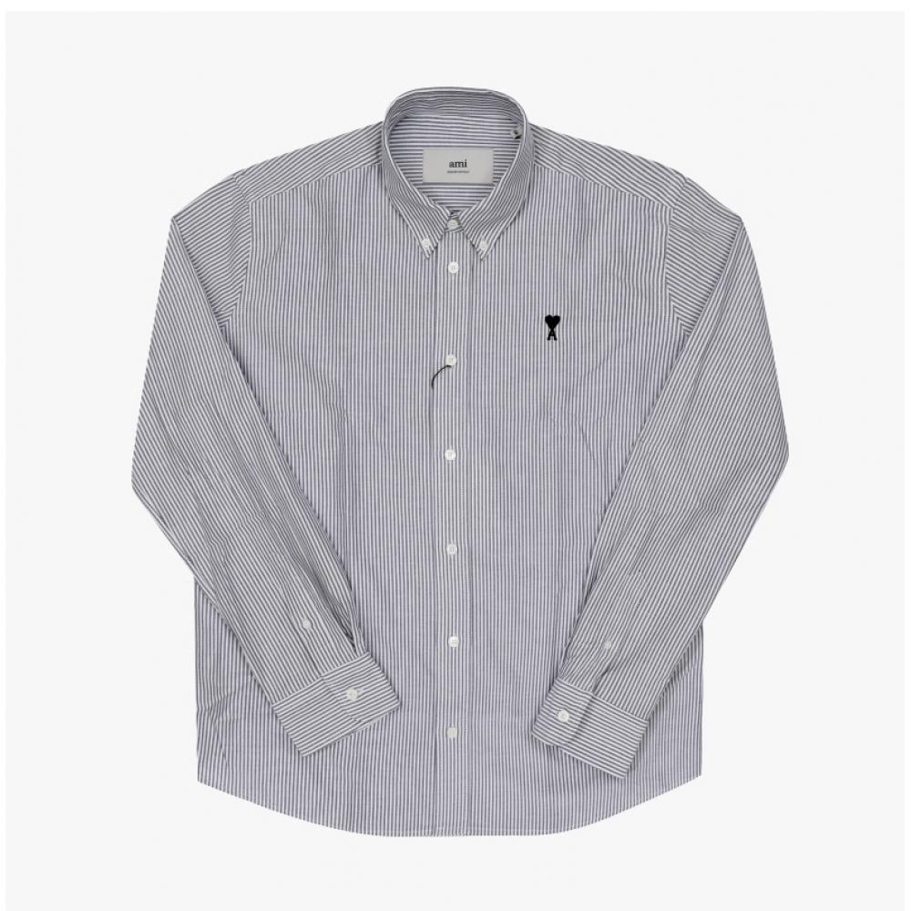 Ami Ami De C Ur Small Heart Logo Stripe Cotton Oxford Men S Shirt Co0087 039
