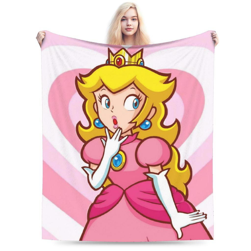 Princess Peach Star Fleece Throw Blanket Super Marioo Blanket for Home Office Super Warm Bed Rug
