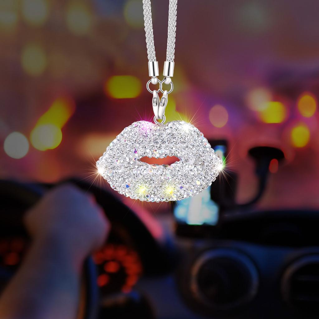 Bling Lip Diamond Crystal Rear View Mirror Charm Car Interior Decoration Pendant Fashionable Rear Mirror Charm for Women