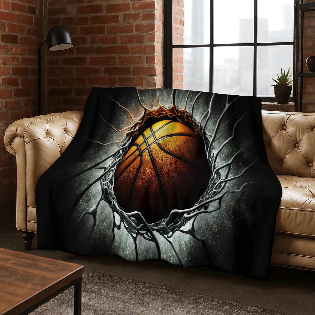 3D Basketball Sports Flannel Blanket Soft Warm Blanket for Bedroom Room Living Room Office Travel Camping Picnic Gift To Child