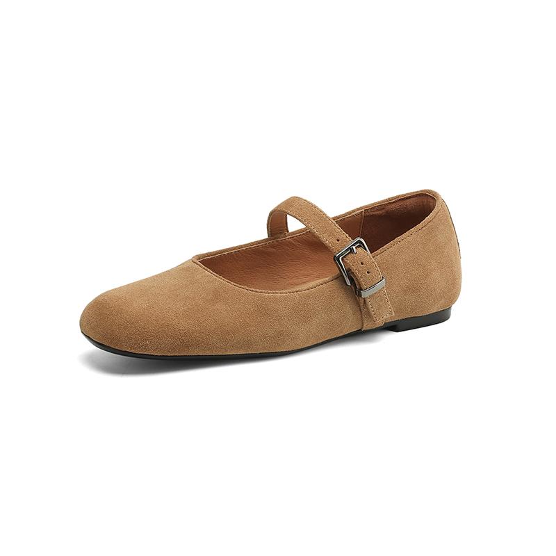 Fashion Women Mary Jane Ballet Shoes Cow Suede Genuine Leather Flats Woman Classic Square Toe Fashion Street Flats Ladies Soft Loafers