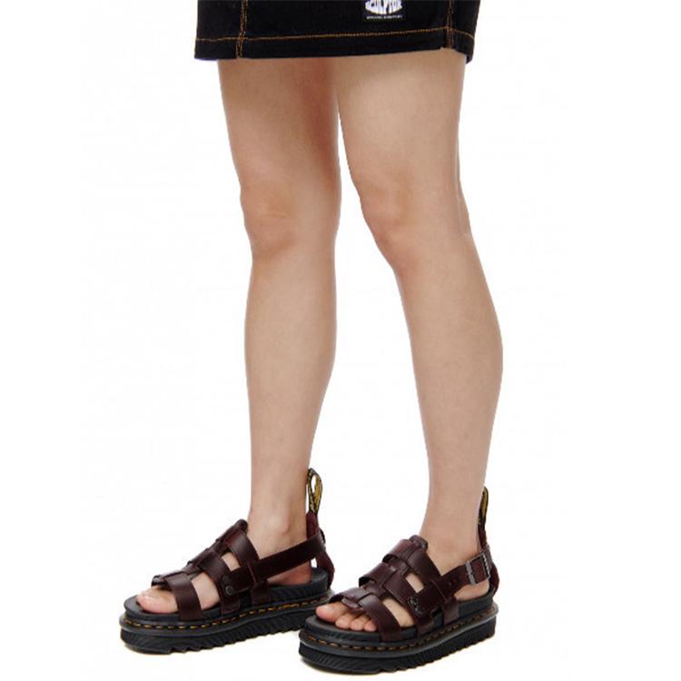 Dr. Martens Terry Leather Buckle Platform Roman Sandals Unisex Sandals Red Brown 23521211
