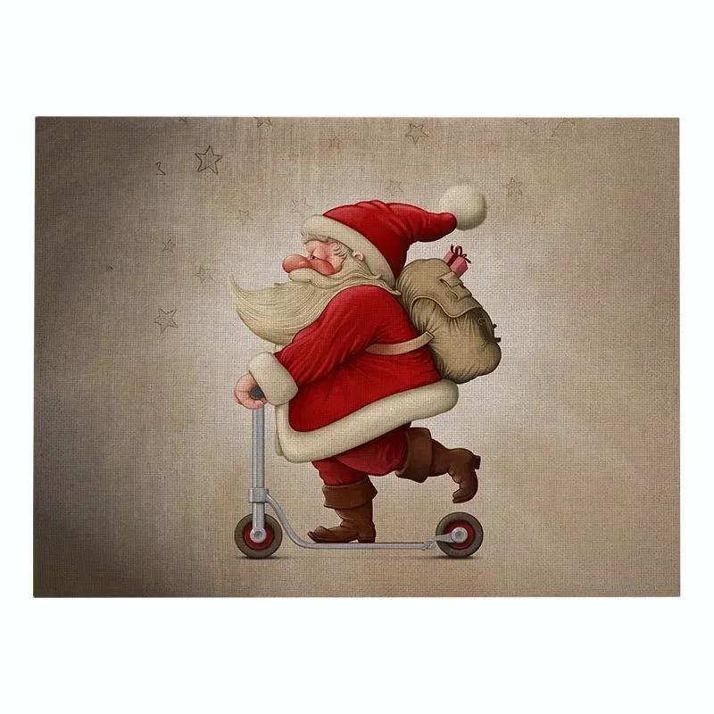 

1PC Christmas Kitchen Placemat Cartoon Santa Pattern Decorative Table Mats Waterproof Drink Coasters Linen Cup Western 1PC 30x45CM