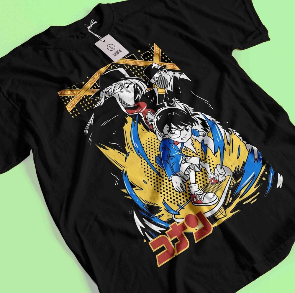 

Detective Conan T-Shirt Gin Shirt Case Closed Akai Tee Vermouth Ran Black Tshirt XL