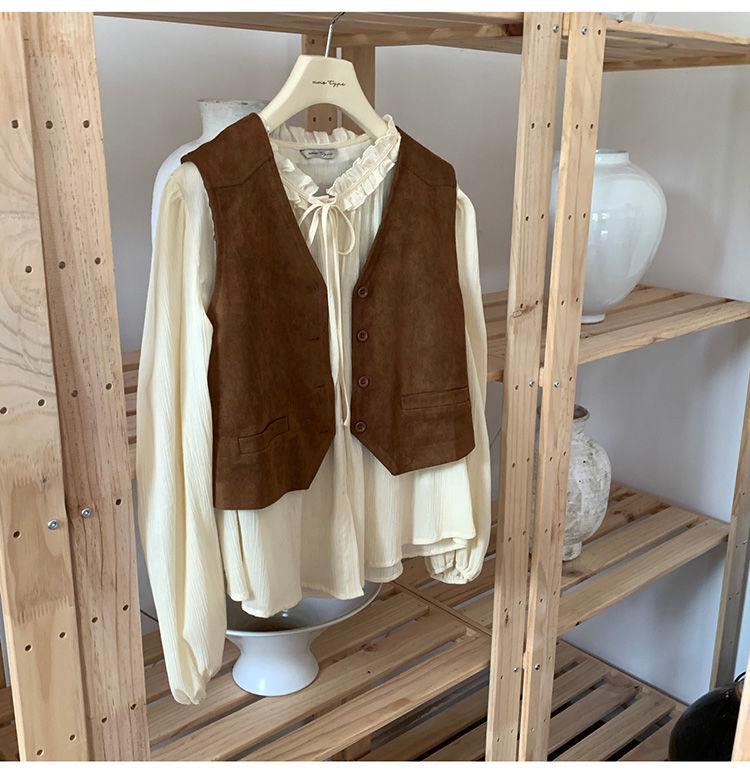 Women's 2025 Autumn Retro V-Neck Sleeveless Cardigan Vest - British Style Layered Outerwear