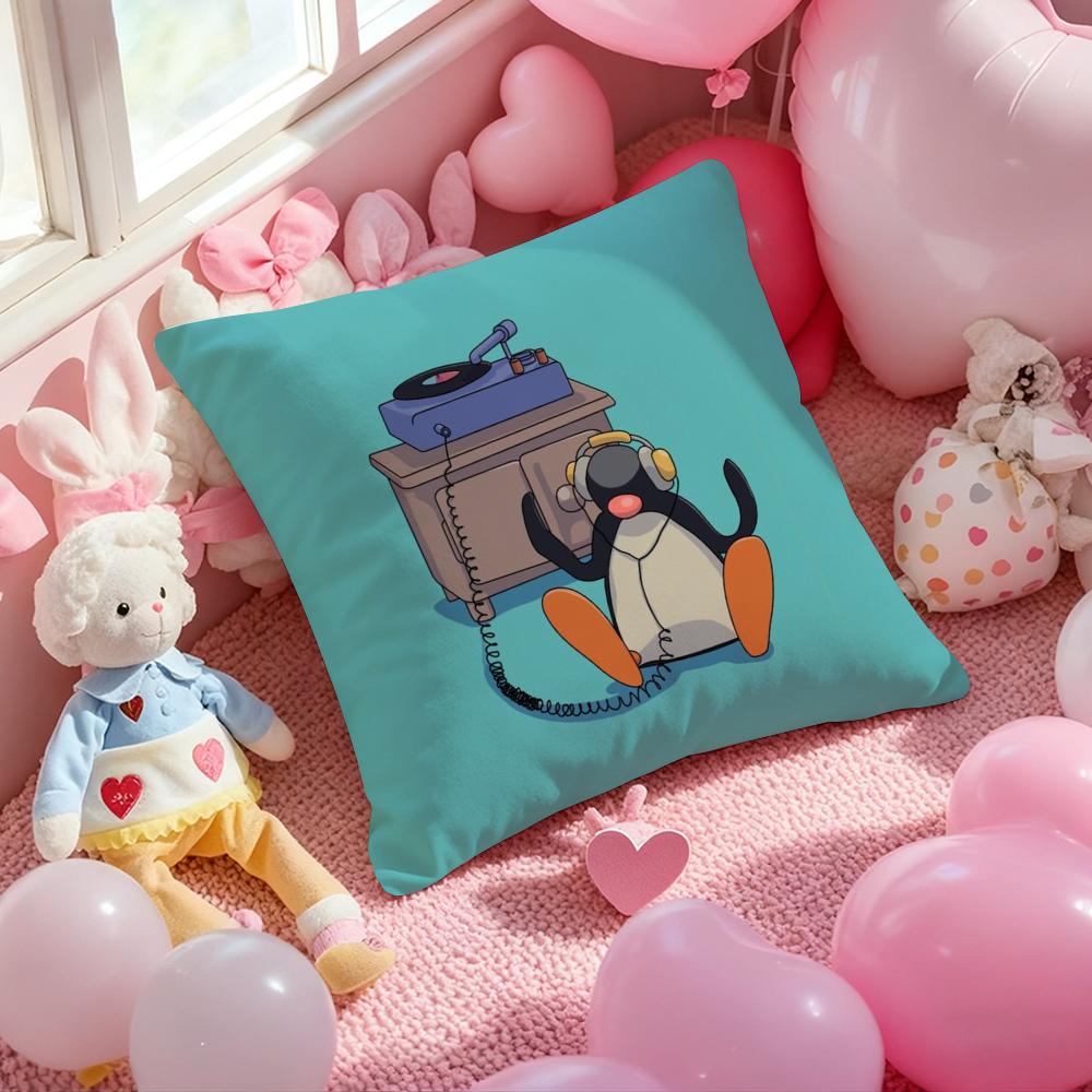 Cute P-Pingu Cartoon Cushion Cover Pattern Printed Pillowcase for Living Room Sofa Cushion Cover & Bedroom Decor