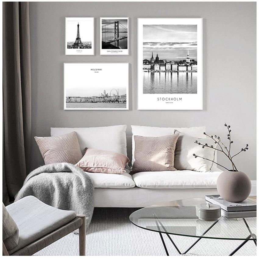 And White Pictures for Living Room Home Decor Modern New York London Paris City Wall Art Landscape Posters and Prints Black