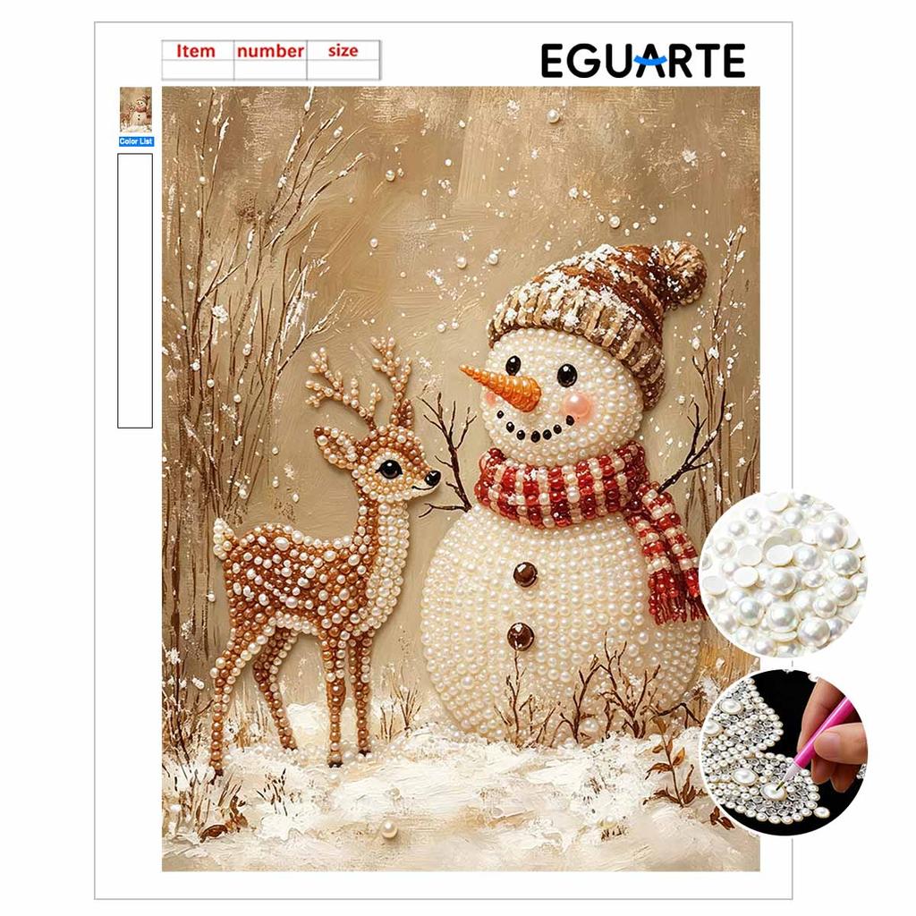 Frameless Pearl Painting Kit Winter Snowman Deer Aesthetic Wall Art DIY Sparkling Bead Canvas Room Decor Creative Craft Ideas