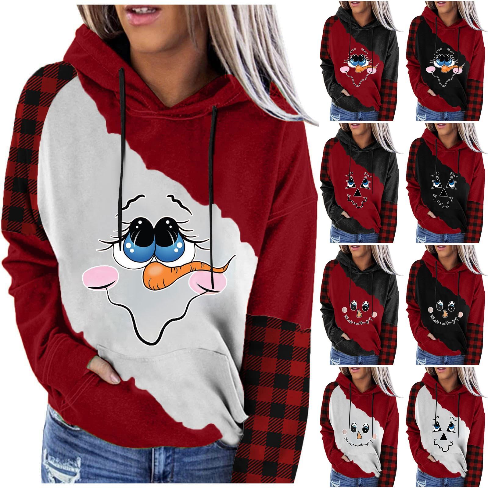 

Женский повседневный модный рождественский принт с длинными рукавами и капюшоном L розовый