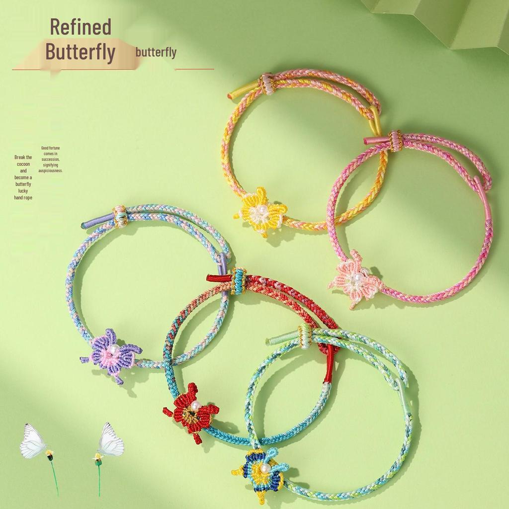 Handwoven Butterfly & Five-Color Rope Bracelet for Dragon Boat Festival - Perfect Gift for Children, Adults, and Couples