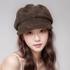 Japanese Brown Beret Female Autumn Leather Art Painter Hat Retro Newsboy Hat Slim British Octagonal Hat