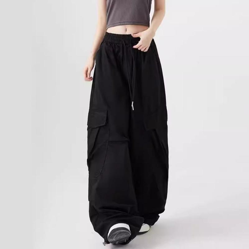 Jaro Podzim Elastický Pas Volné Ležérní Kapsy Kapsáče Dámské Jednoduchá Móda Jednobarevné Rovné Kalhoty
