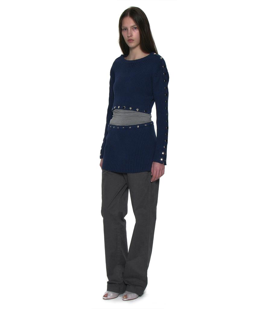 PARTIMENTO WOMEN Two-Way Transform Ribbed Knit Crew Neck_Blue