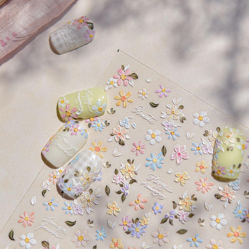 Tomoni Romantic Spring Wildflower Handmade Embossed Nail Stickers