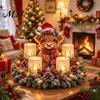 Decorative Evergreen Lamp Christmas Animal Candle Holder Figurine, Resin LED Flameless Holiday Centerpiece Light, Desktop Ornament for Mantel