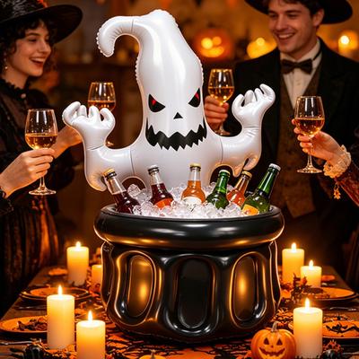 Inflatable Ghost Ice Bucket, Halloween Party Drink Tub, White Ghost Beverage Cooler for Decor, Outdoor Picnic Storage