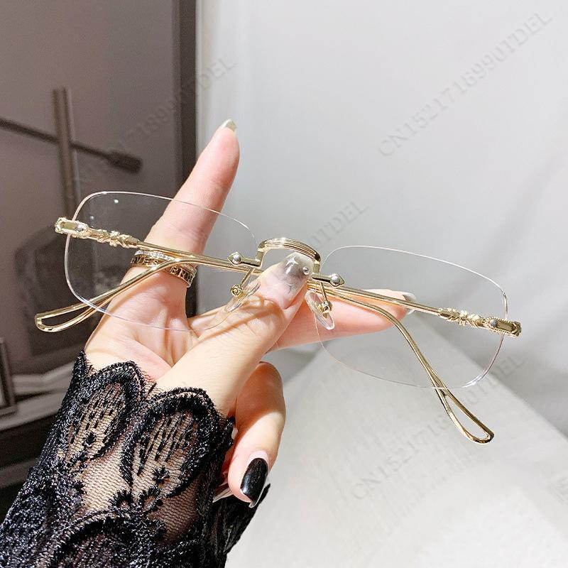 

Photochromic Anti Radiation Frameless Glasses for Women Men Rimless Rectangle Eyeglasses +400