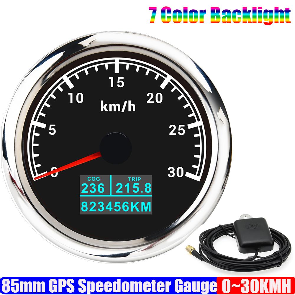 7 Color LED Auto Car 85mm GPS Speedometer Gauge with GPS Antenna 30KMH,60KMH,120KMH,200KMH Marine Boat Yacht COG TRIP Odometer