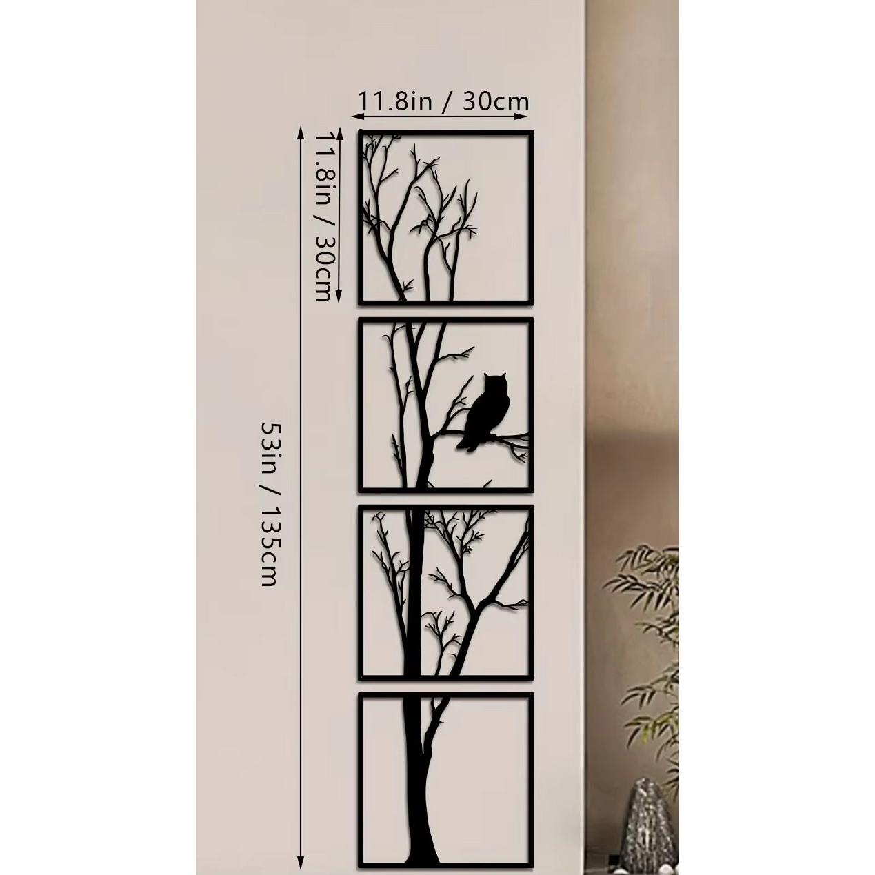 

Набор из 4 предметов настенного искусства «Ветка совы» — черное металлическое украшение | Стильное настенное искусство для спальни, гостиной, кабинета и офиса светло-серый