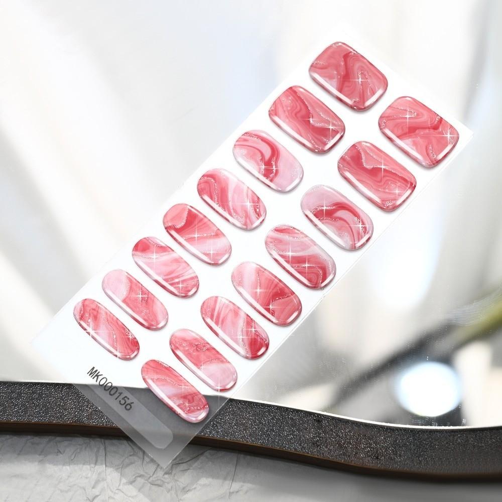 Self-Adhesive UV Polish Nail Strips 3D Glitter Marble Full Cover Nail Wraps Women