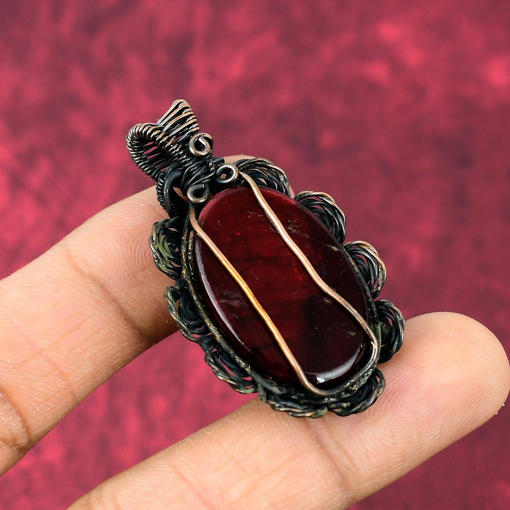Red Fire Labradorite Pendant Copper Wire Wrapped Handmade Jewelry Gemstone Pendant Copper Wire Wrap Pendant Flower Jewelry Gifts For Mother