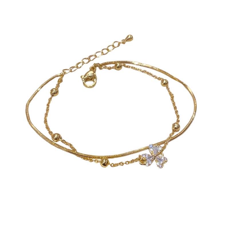 18K Gold-Plated Zircon Flower Layered Bracelet - Elegant, Versatile Fashion Jewelry