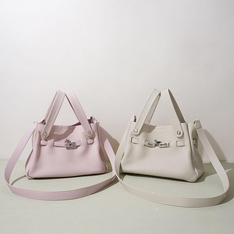 Top Layer Cowhide Leather Bag Female Niche Design Vegetable Basket Water Bucket Commuting Handbag Crossbody Manufacturer