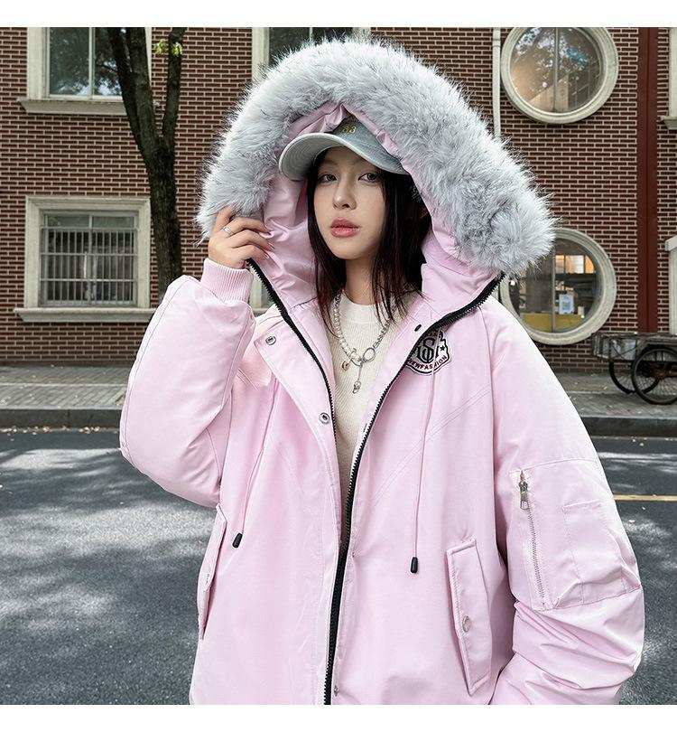 

Женские зимние парки с капюшоном и хлопковой подкладкой, зимняя куртка с большим меховым воротником XL розовый