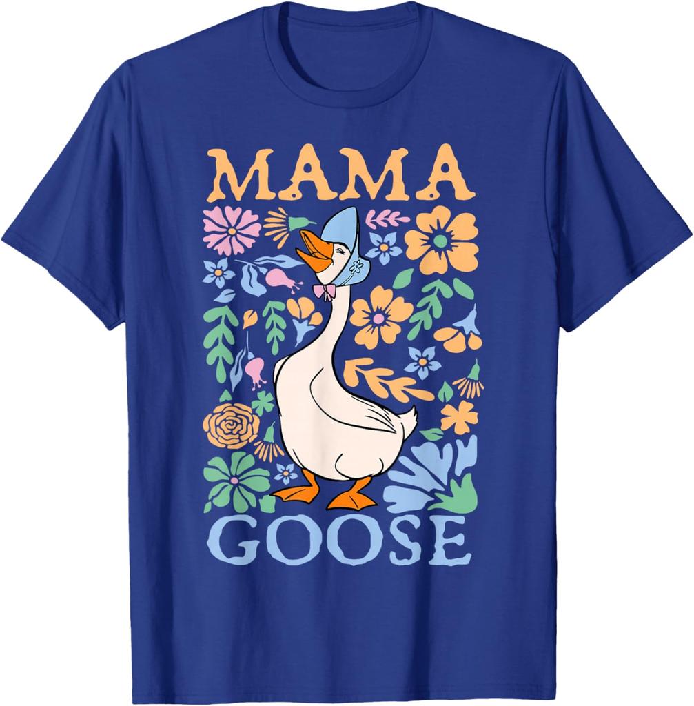 Mama Goose Floral Graphic Print Cotton T-Shirt Cute Mother's Day Casual Daily Tee