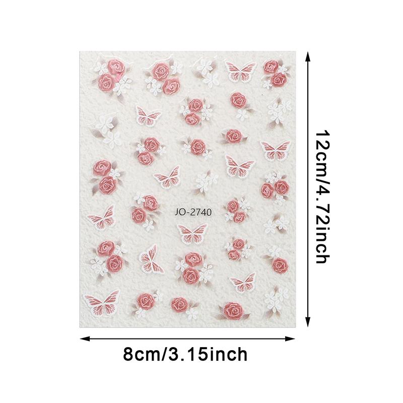 1 Blatt Rose Blume Schmetterling Nagelsticker Selbstklebend Geprägte Nail Art Aufkleber Für Mädchen Sommer Dekoration Sticker