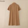 ZANZEA Women Casual Turn Down Collar Loose Short Sleeve Shirt Dress