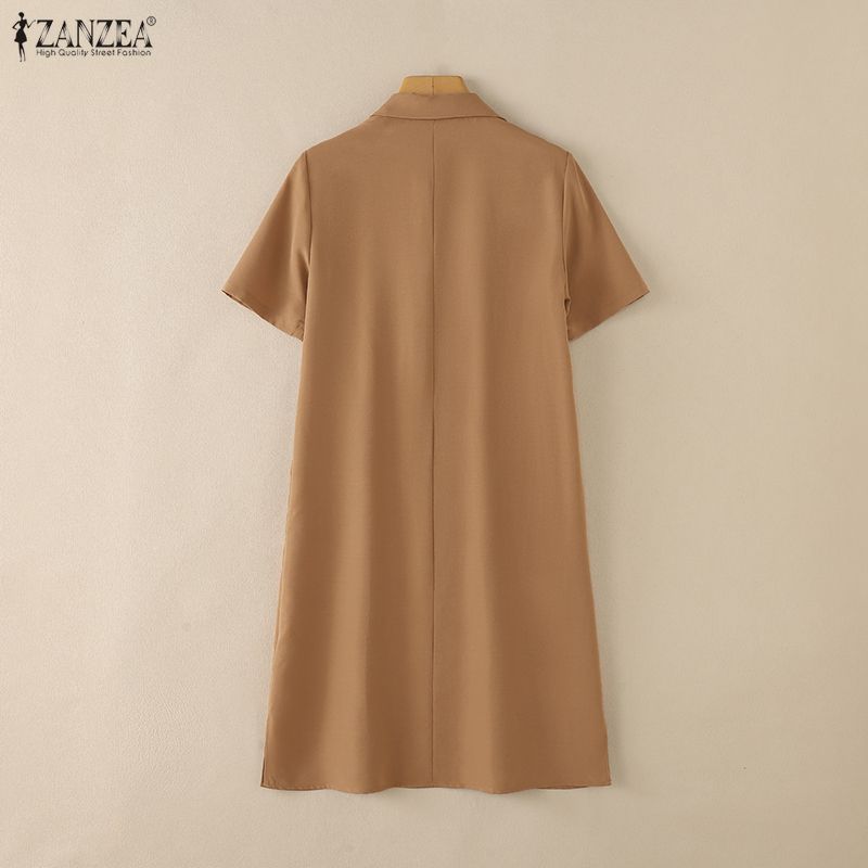 ZANZEA Women Casual Turn Down Collar Loose Short Sleeve Shirt Dress
