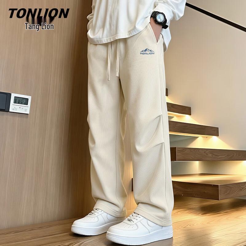 TonLion Men's Casual Wide-Leg Chenille Trousers