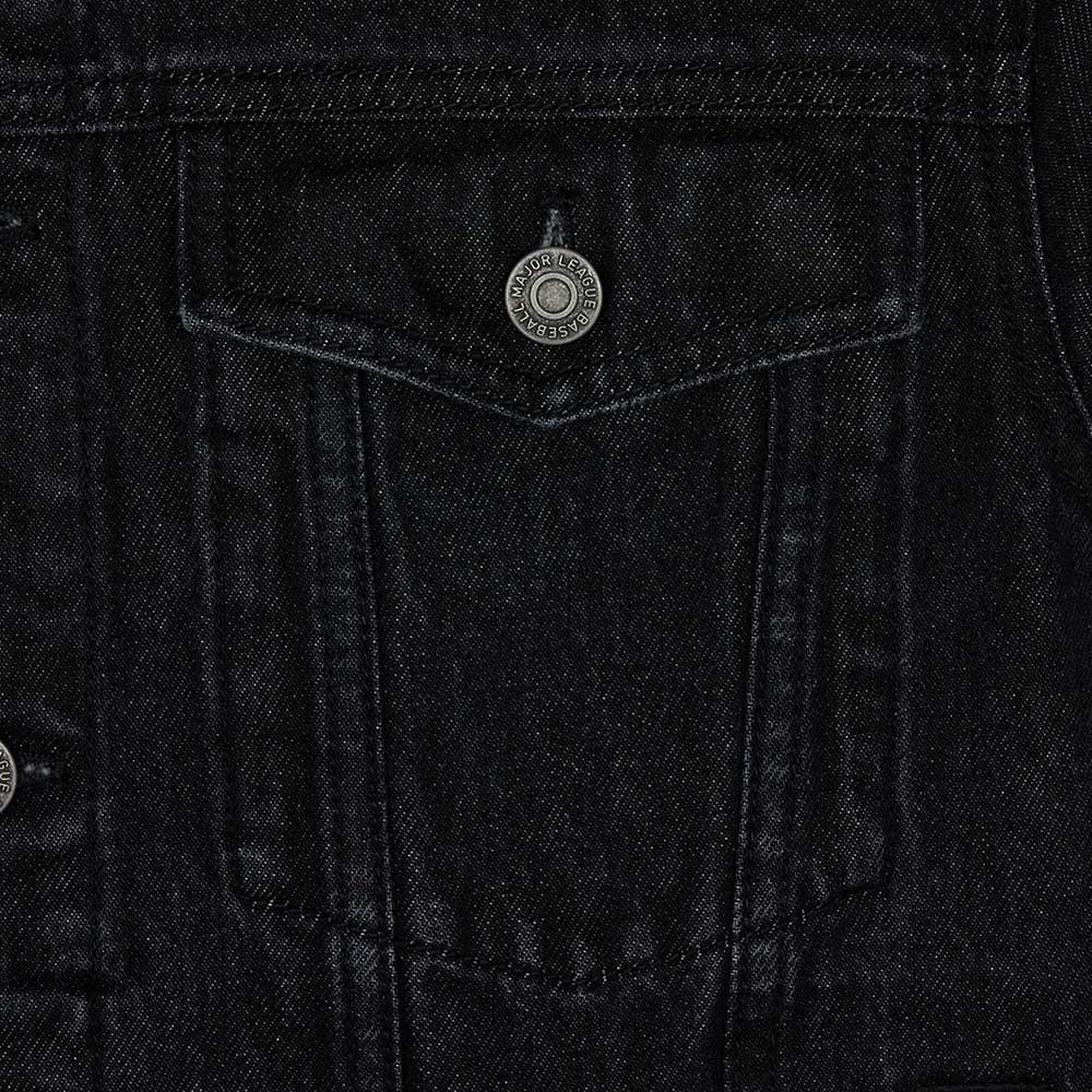 MLB Basic Mega Logo Laser Cutting Denim Trucker Jacket Unisex Jacket Black 3ADKB0144-50BKS