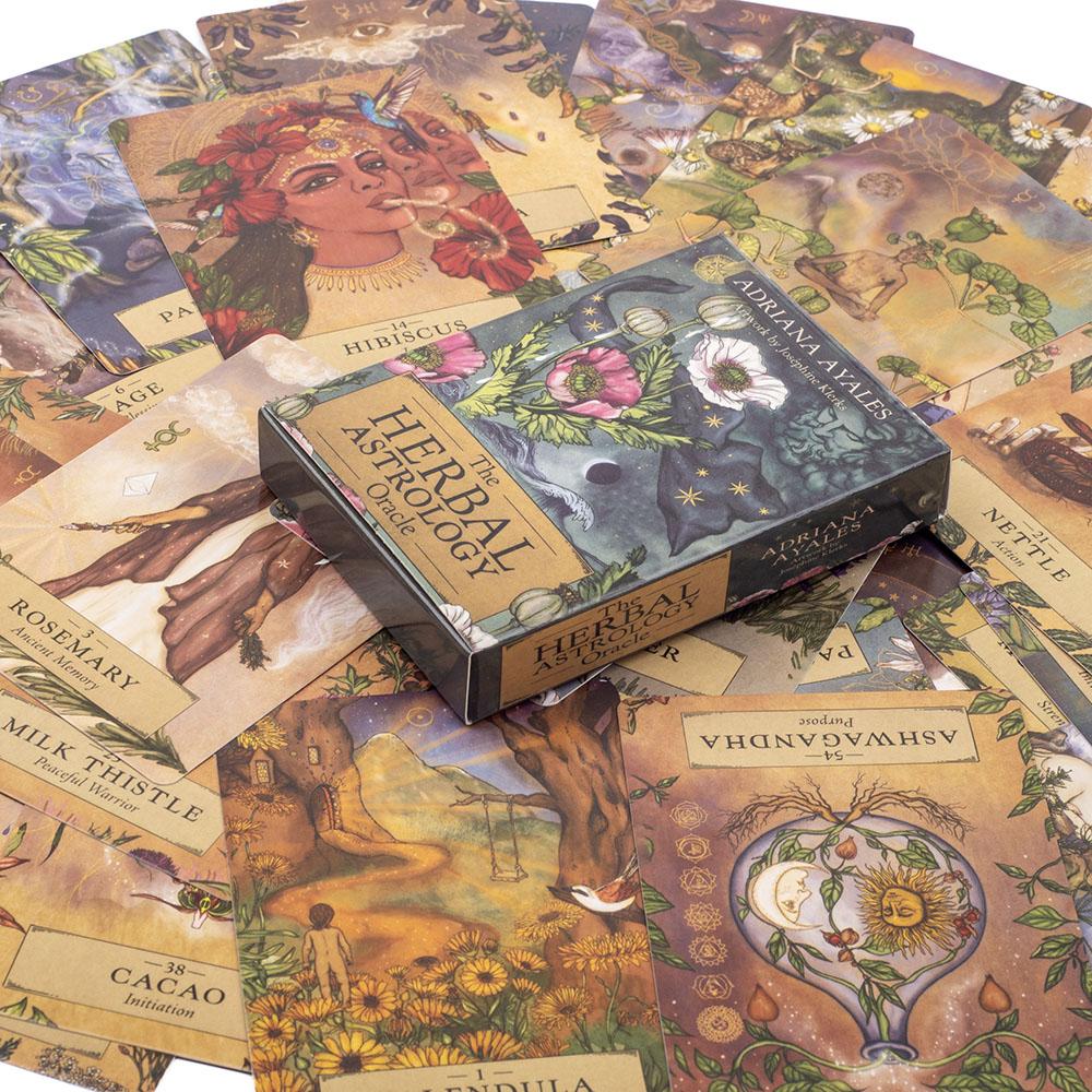 Herbal Astrology Oracle Gra Planszowa Talia 55 Kart do Alchemizowania Starożytnego Roślinnego Uzdrowienia i Mądrości Astrologicznej Karta