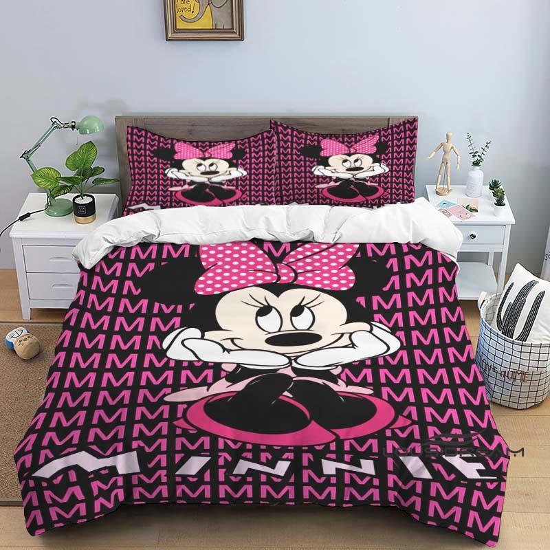 Minnie Mouse 3-piece cartoon bedding set, exquisite bedding set for adults and children, double and single beds, large size,