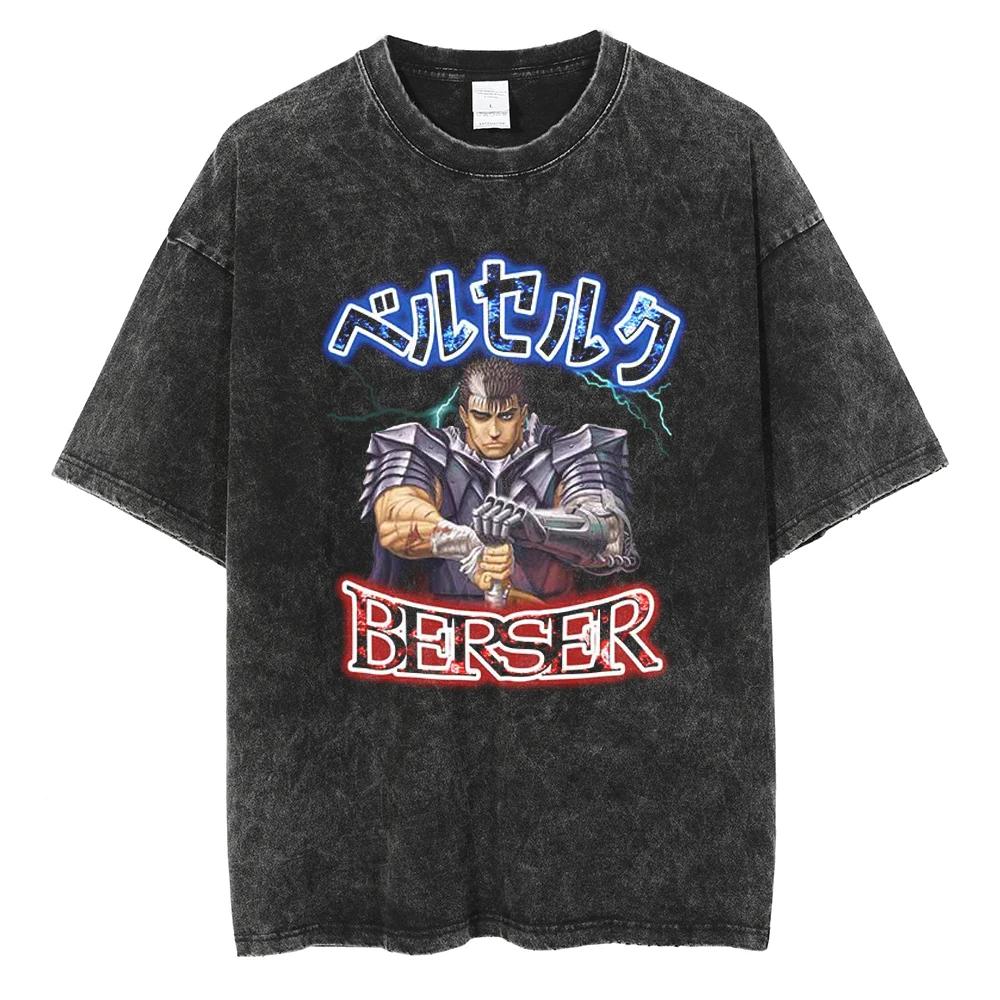  Anime T Shirt Berserk Manga Tshirt Guts For Men Women T-shirt Vintage Washed High Quality Cotton Clothing Summer Casual Short Sleeves Tees
