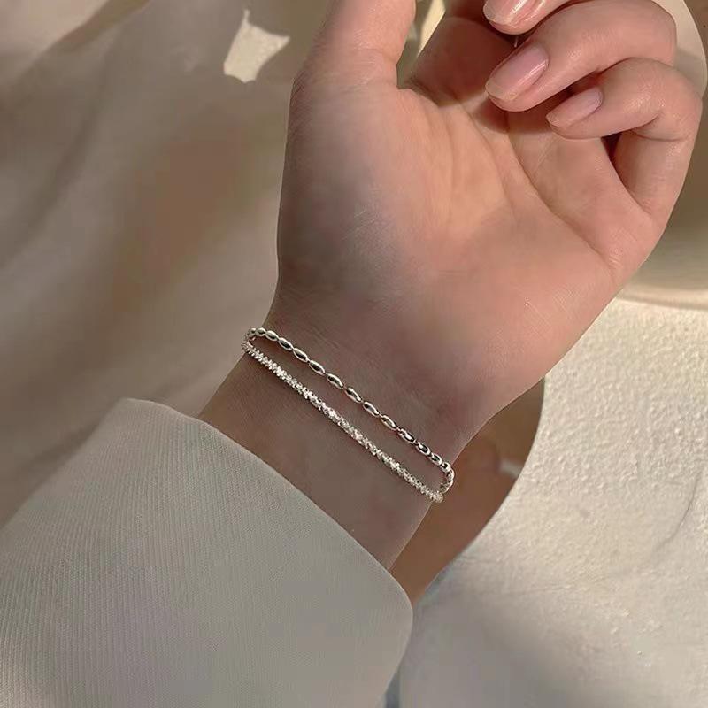 S925 Sterling Silver Starry Double-Layer Beaded Bracelet for Women - Simple Korean Sparkling Jewelry