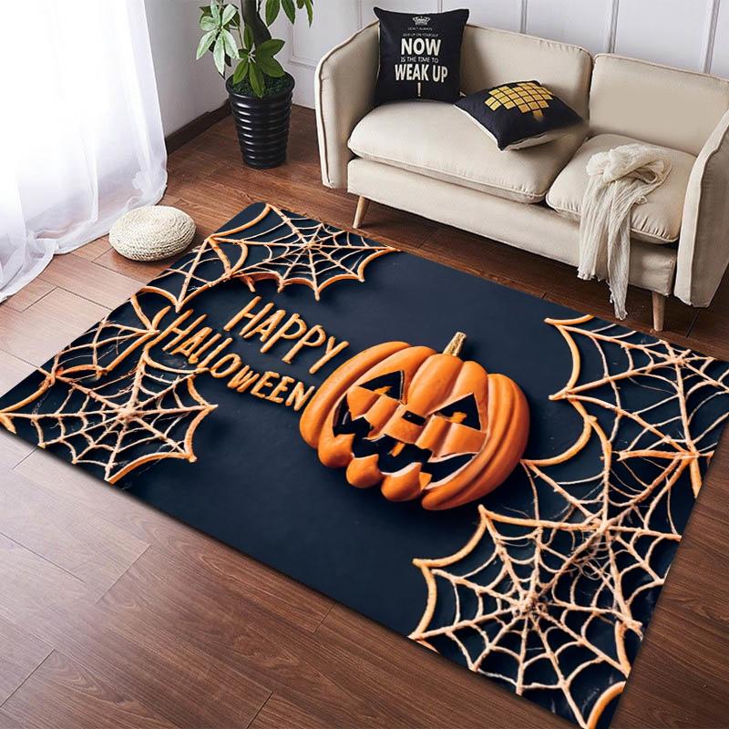 Halloween Theme Carpet Pumpkin Spider Web Floor Mat Kitchen Carpet Door Mat Washable Dirt-Resistant Carpet Outdoor Carpet
